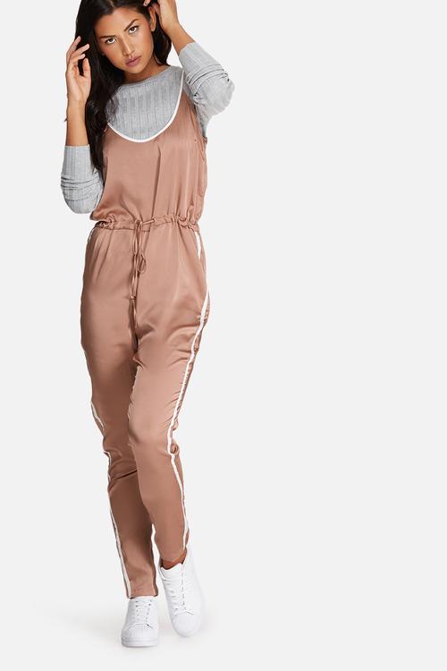 Satin sports striped strappy jumpsuit
