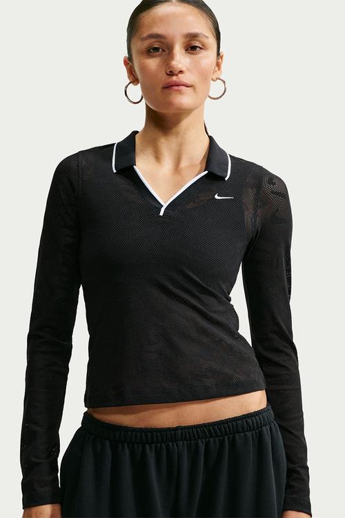 W Nk Chll Knt Ls Stch Lace Top - Black/Black/White/White