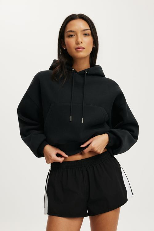 Plush Cropped Bubble Hoodie - Black