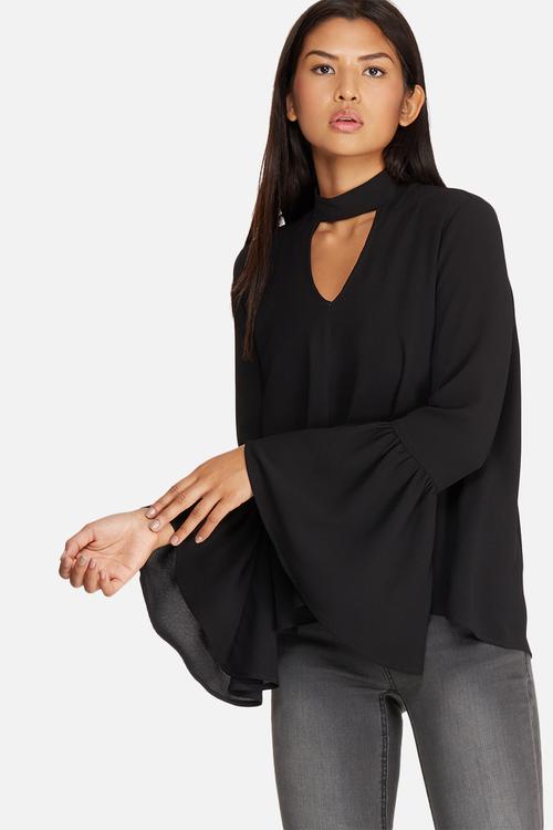 Bell sleeve keyhole blouse