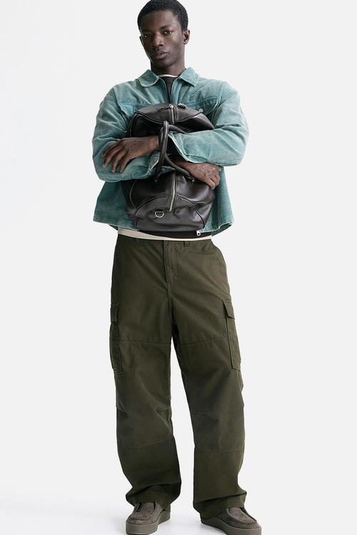 Relaxed fit cotton cargo trousers - dark khaki green