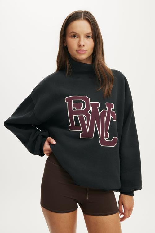 Plush Funnel Neck Sweatshirt - Black/Bwc