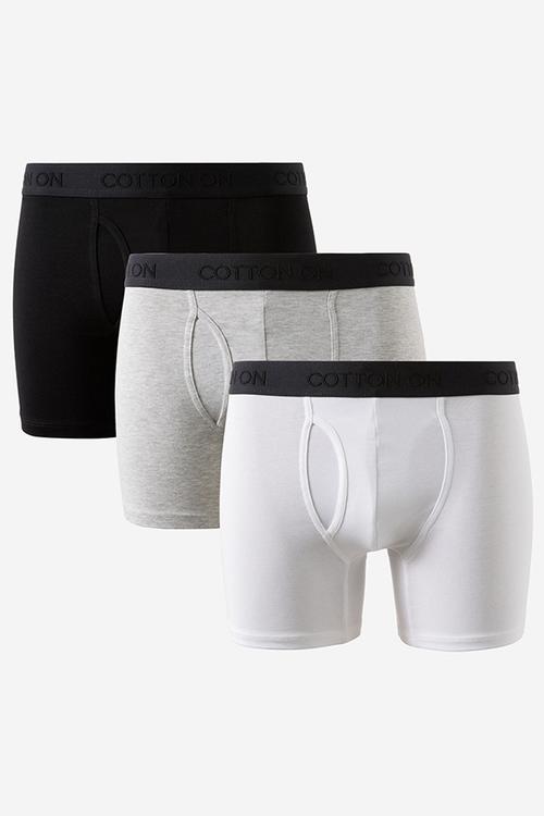 3 Pack Mens Organic Cotton Boxer Brief - Black/Light Grey Marle/White