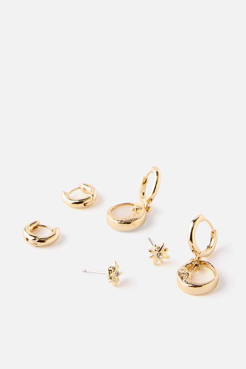 3Pk Mid Earring - Up Gold Pearlescent Moon