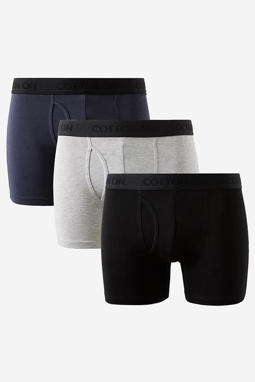3 Pack Mens Organic Cotton Boxer Brief - Navy/Light Grey Marle/Black