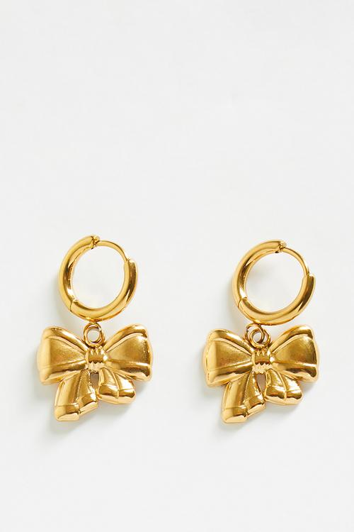 Hoop and bowtie drop earrings - gold