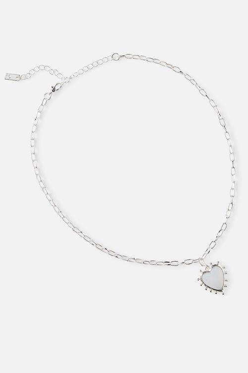 Pendant Necklace - Up Silver Dotted Heart Stone