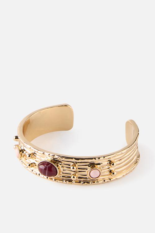 Single Bracelet - Up Gold Pink Plum Multi Stone Cuff