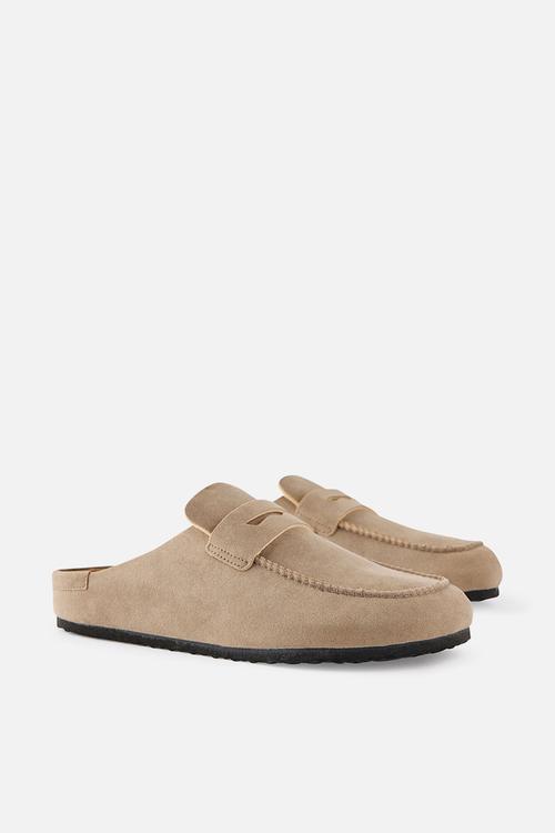 Closed toe buckle slide - taupe