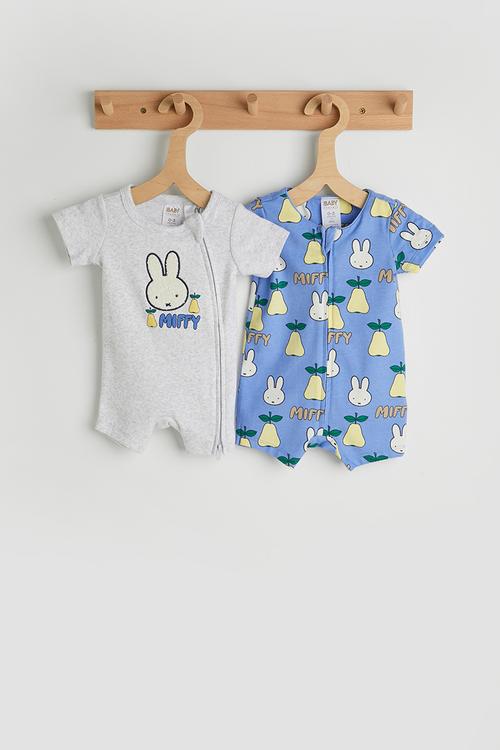 2 Pack The Short Sleeve Zip Romper License - Lcn Mif Blue Bonnet/Miffy Pears & Lcn Mif Snow Marle/Miffy