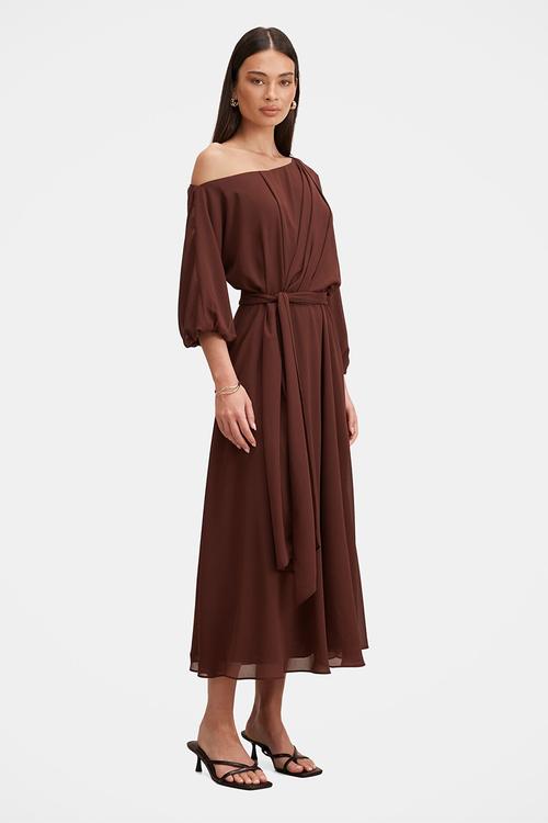 Samantha tipped draped midi dress - dark chocolate truffle