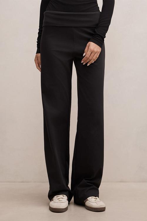 Wren fold waist wide leg pants - black