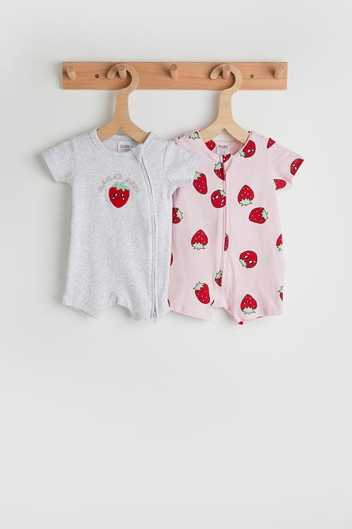 2 Pack The Short Sleeve Zip Romper - Tea Party Pink/Berry Smile & Snow Marle/Mama S Mini