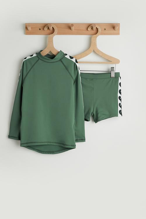 Flynn Rash Vest And Billy Boyleg Trunk Set - Khaki Green/Wave