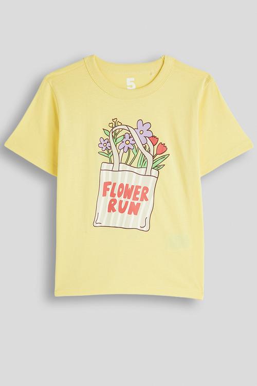 Poppy Oversize Graphic Print Tee - Baby Yellow/Flower run