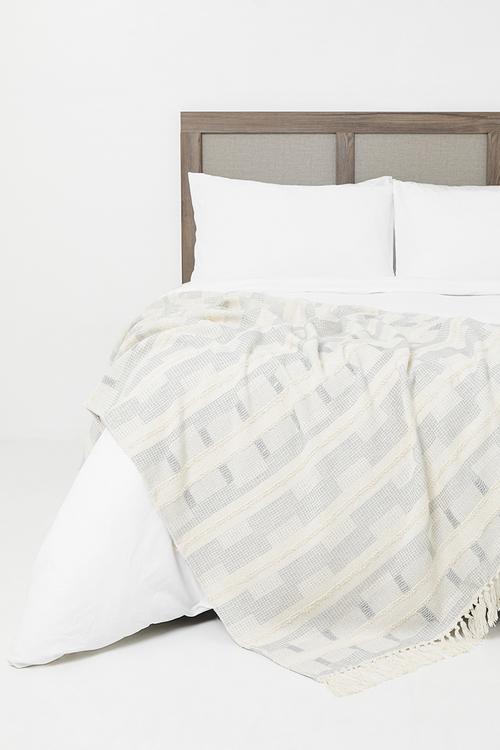 Cotton Geo Tufted Woven Throw - Grey