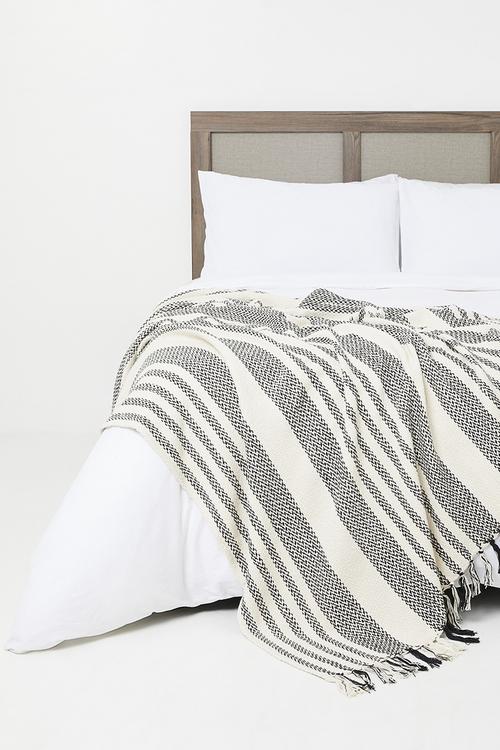 Cotton Woven Stripe Throw - Black & Natural