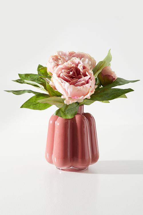 Dusty Pink Peonies In Pink Vase - pink