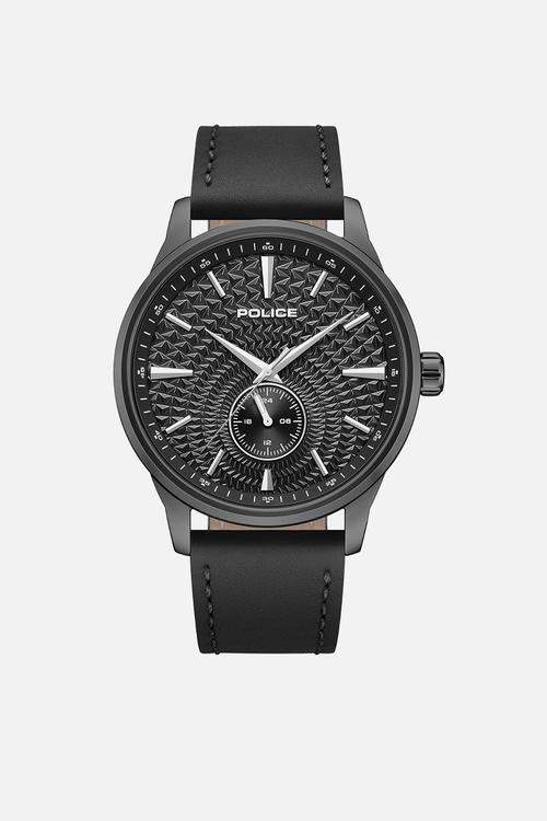 IP Black Case Black Dial Leather Strap - Black