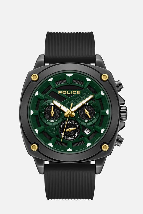 Ip Black Case Green Dial Silicone Strap - Black