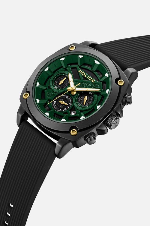 Ip Black Case Green Dial Silicone Strap - Black