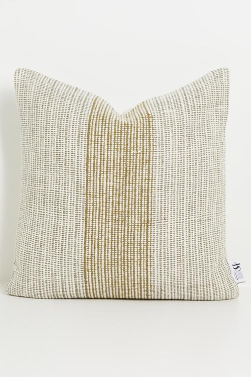 Cotton Woven Wool Blend Striped Cushion Cover - Mustard