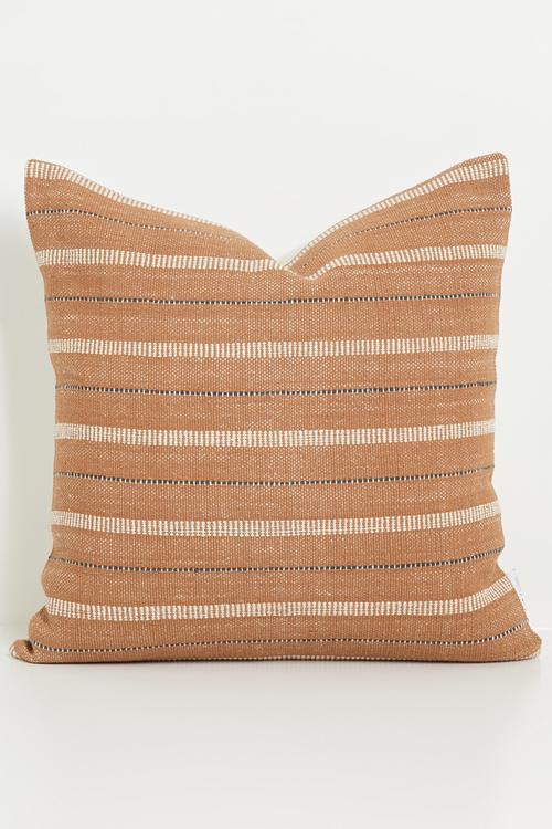 Cotton Woven Striped Cushion - Rust