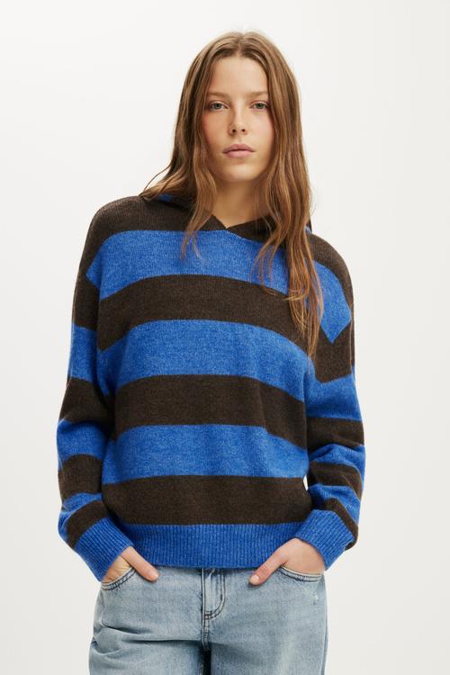 Sporty Stripe Hooded Knit - Cobalt Stripe