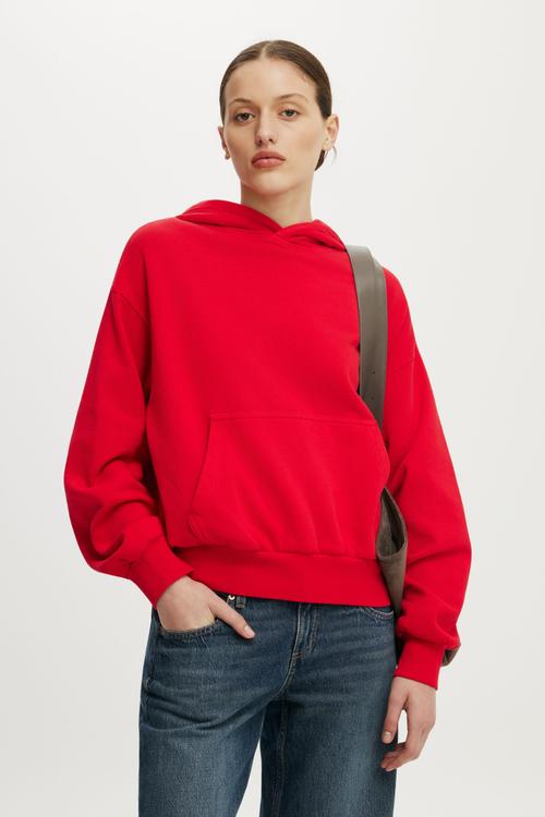 Boxy Fleece Hoodie - Washed Red Petal