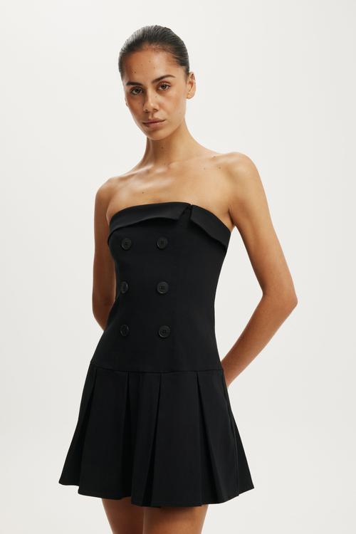 Strapless Suiting Mini Dress - Black