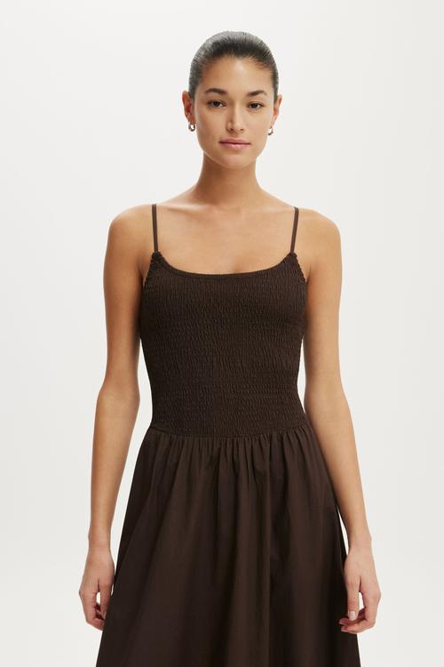 Remy Shirred Midi Dress - Dark Oak