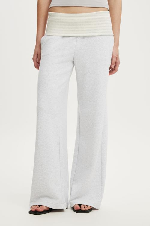 Fold Over Waistband Sweatpant - Light Grey Marle/Stripe