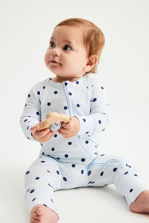 The Long Sleeve Zip Romper - Blue Whisper/Polka Dot