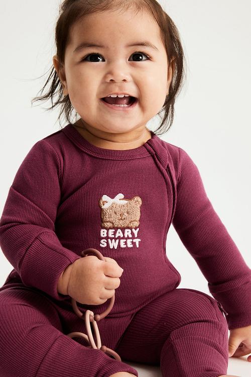 The Long Sleeve Zip Romper - Berry Jam/Beary Sweet