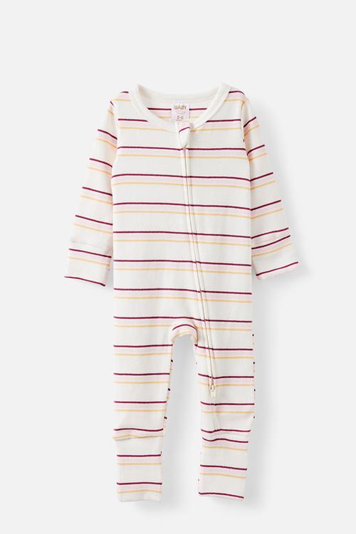 The Long Sleeve Zip Romper - Vanilla-Tea Party Pink/Max Stripe