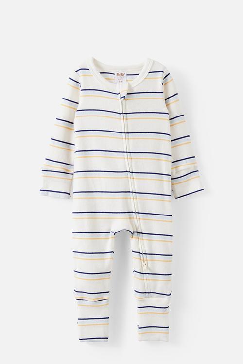 The Long Sleeve Zip Romper - Vanilla-Blue Whisper/Max Stripe