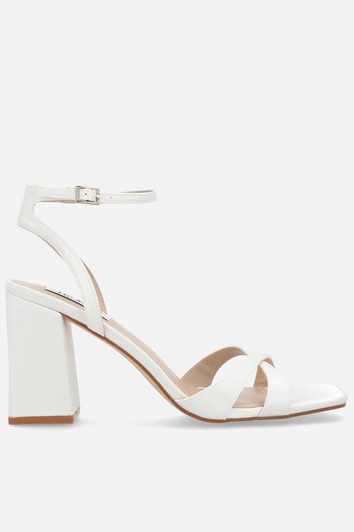 Eshma open toe block heel ankle strap - ivory satin