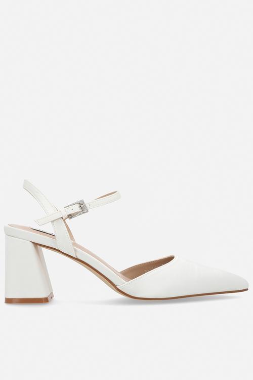 Ravina closed toe block heel ankle strap - ivory satin
