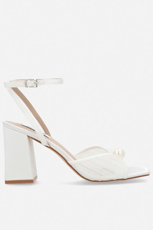 Punam open toe block heel ankle strap - ivory satin
