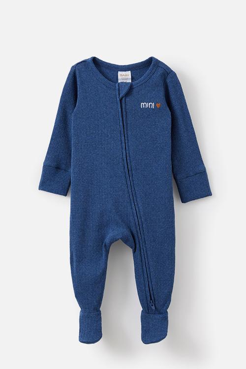Organic Pointelle Zip Romper - Midnight Sky Marle/Mini