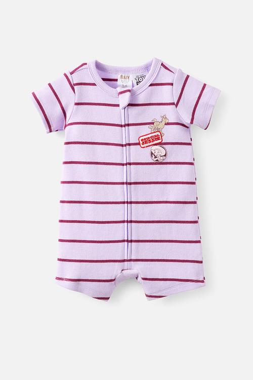 The Short Sleeve Zip Romper License - Lcn Dis Vintage Lilac/Jessie Stripe