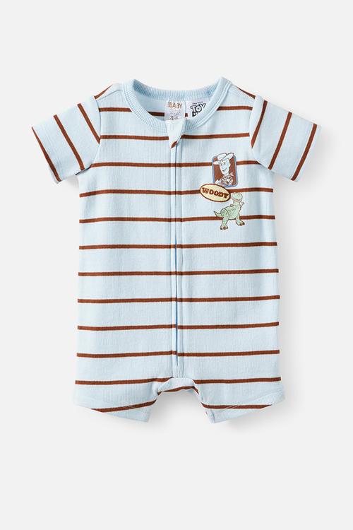 The Short Sleeve Zip Romper License - Lcn Dis Blue Whisper/Woody Stripe