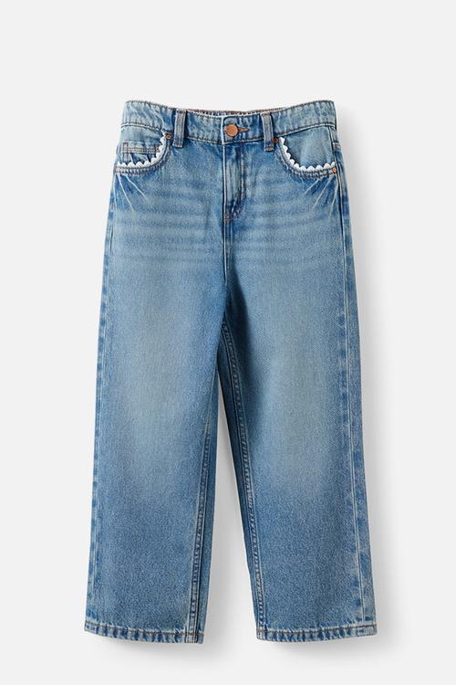 Unisex Straight Leg Denim Jean - Blue Haven Mid Blue/Pocket Trim