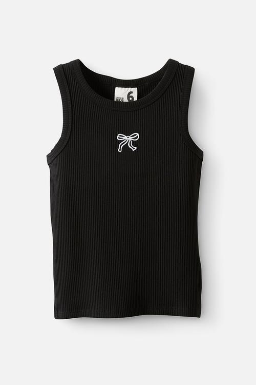 Fitted Essential Tank - Black/White Bow Emb