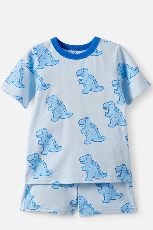 Dreamdrift Short Sleeve Pj Set - Blue Whisper/Gummy Dino Glow