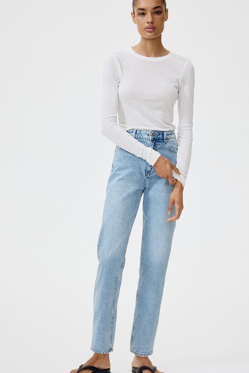 Mom slim fit high waist ankle jeans - light denim blue