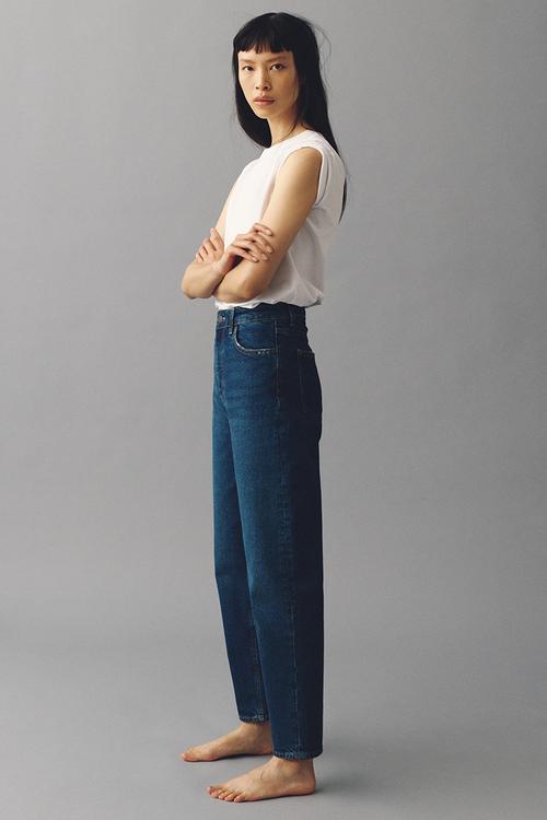 Mom slim fit high waist ankle jeans - denim blue