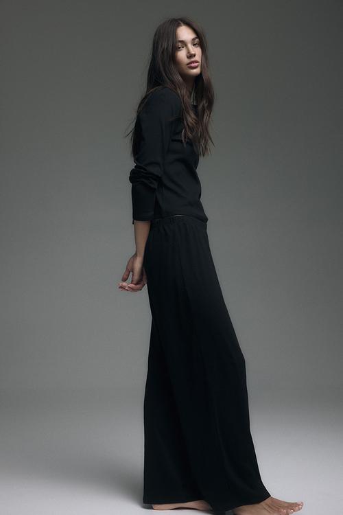 Pointelle-knit pyjamas - black