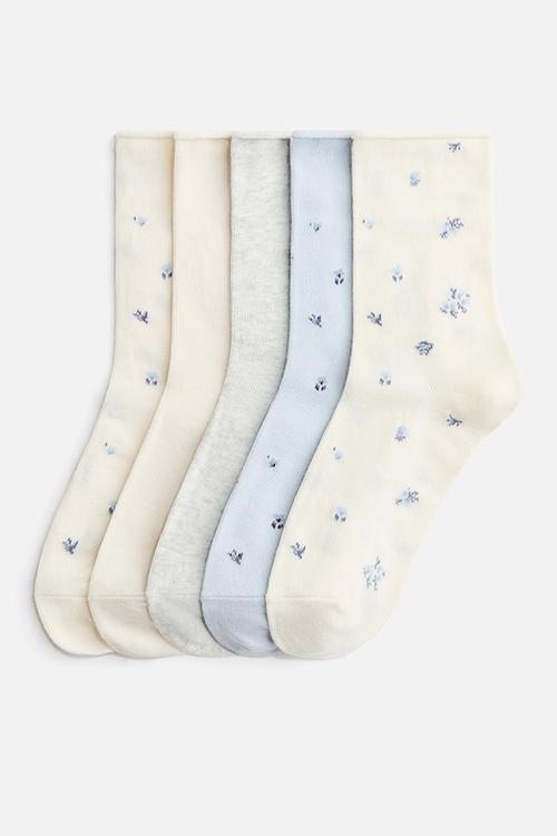 5-pack socks - white/blue floral