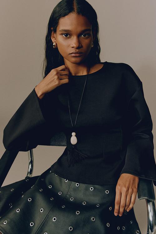 Waisted interlock top - black